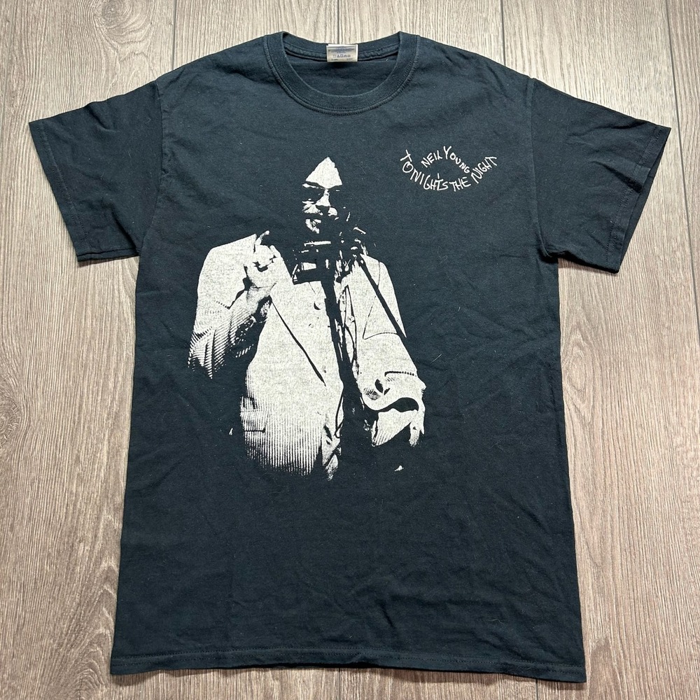 Neil Young Tonights The Night Black T-Shirt Mens Small 2000s Gildan Y2k Crazy